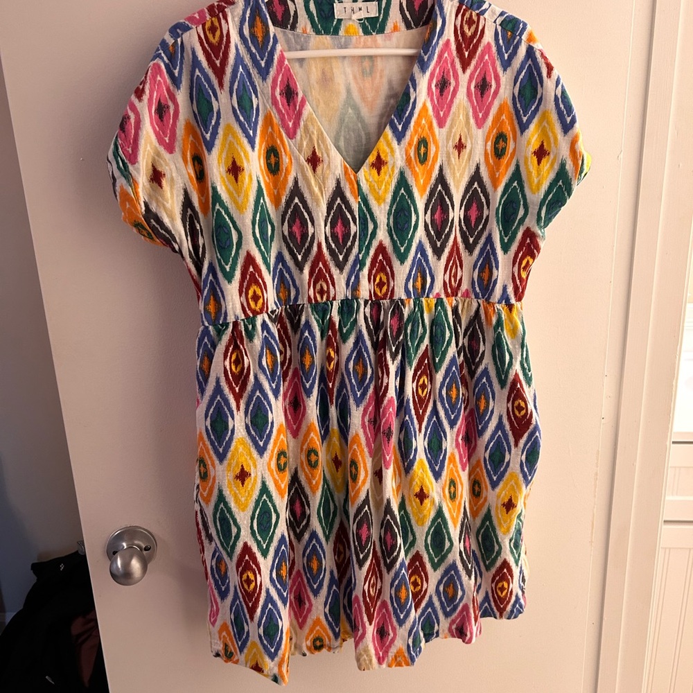 THML Multicolor Ikat V-Neck Mini Dress